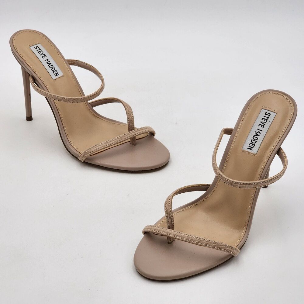 Steve Madden Bellezza Barely There Slip On Sandal Heels Nude Tan Size 8.5